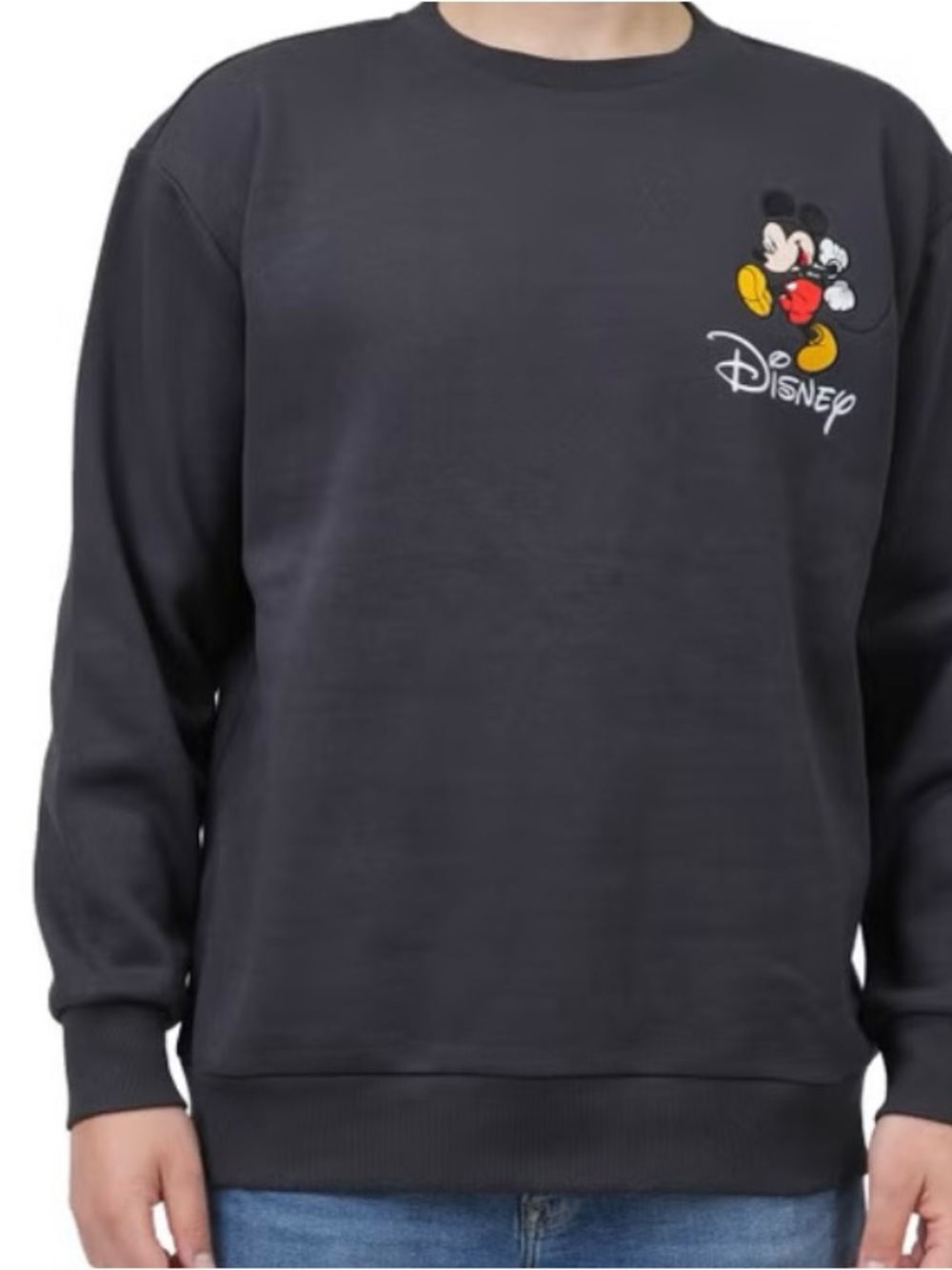 Disney Black Crewneck Sweatshirt with Embroidered Mickey and Disney Logo